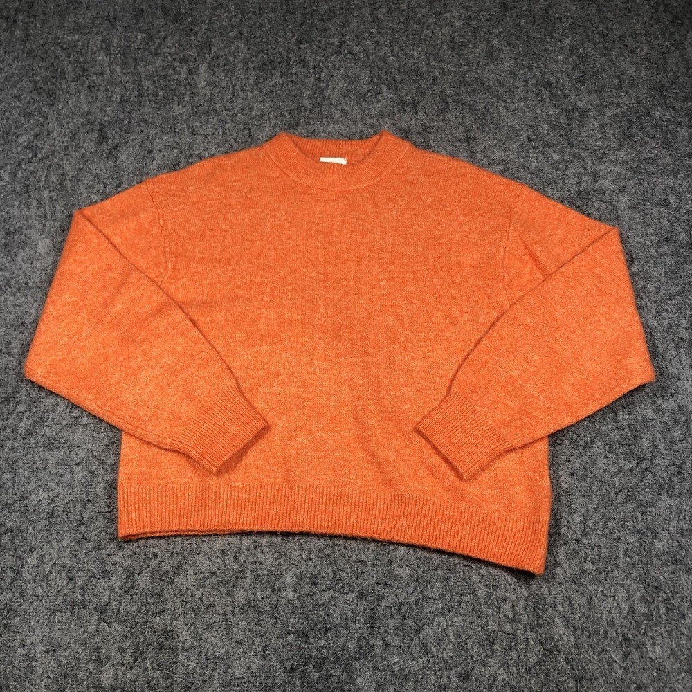H&M Sweater Womens XS Orange Crewneck Tight Knit Pullover Stretch Long Sleeve